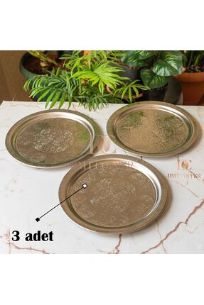 DMT COPPER HOME 430 Kalite Krom Çelik 3 ADET Tepsi 24 cm – Osmanlı Motifli, K...