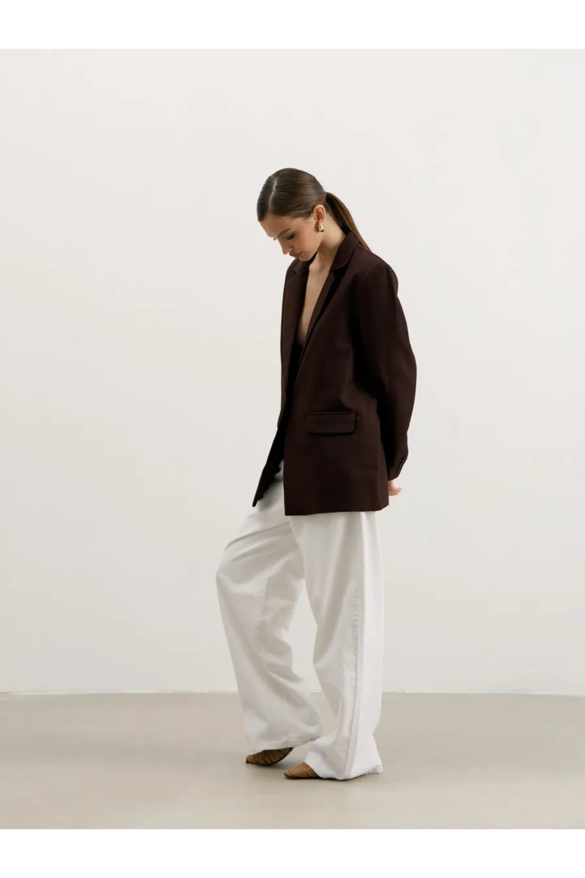 eybetsa  Kadın Düğme Detaylı Oversize Blazer Ceket - Görsel 2