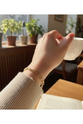 BFB aksesuar 14K Nazar Boncuklu & Taşlı Gold Zincir Bileklik