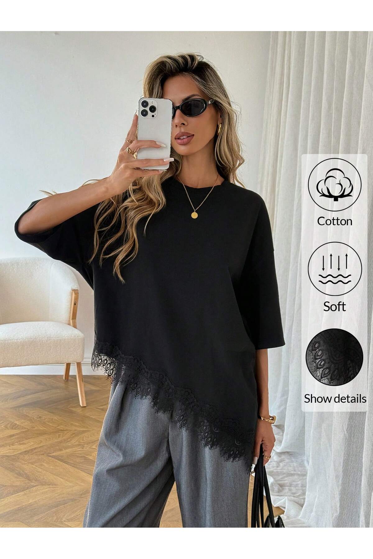 meren like your style μαύρο oversize μπλουζάκι με ασύμμετρο στρίφωμα και κοντ...