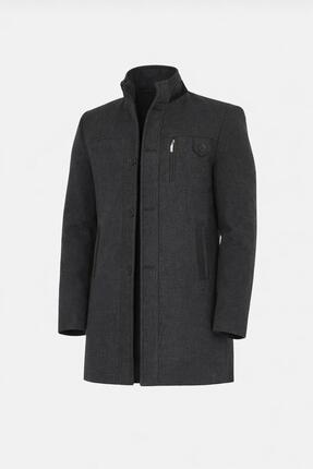 RUVEN TEKSTİL Ezel Dik Yaka Göğüs Düğmeli Erkek Kaşe Kaban 432