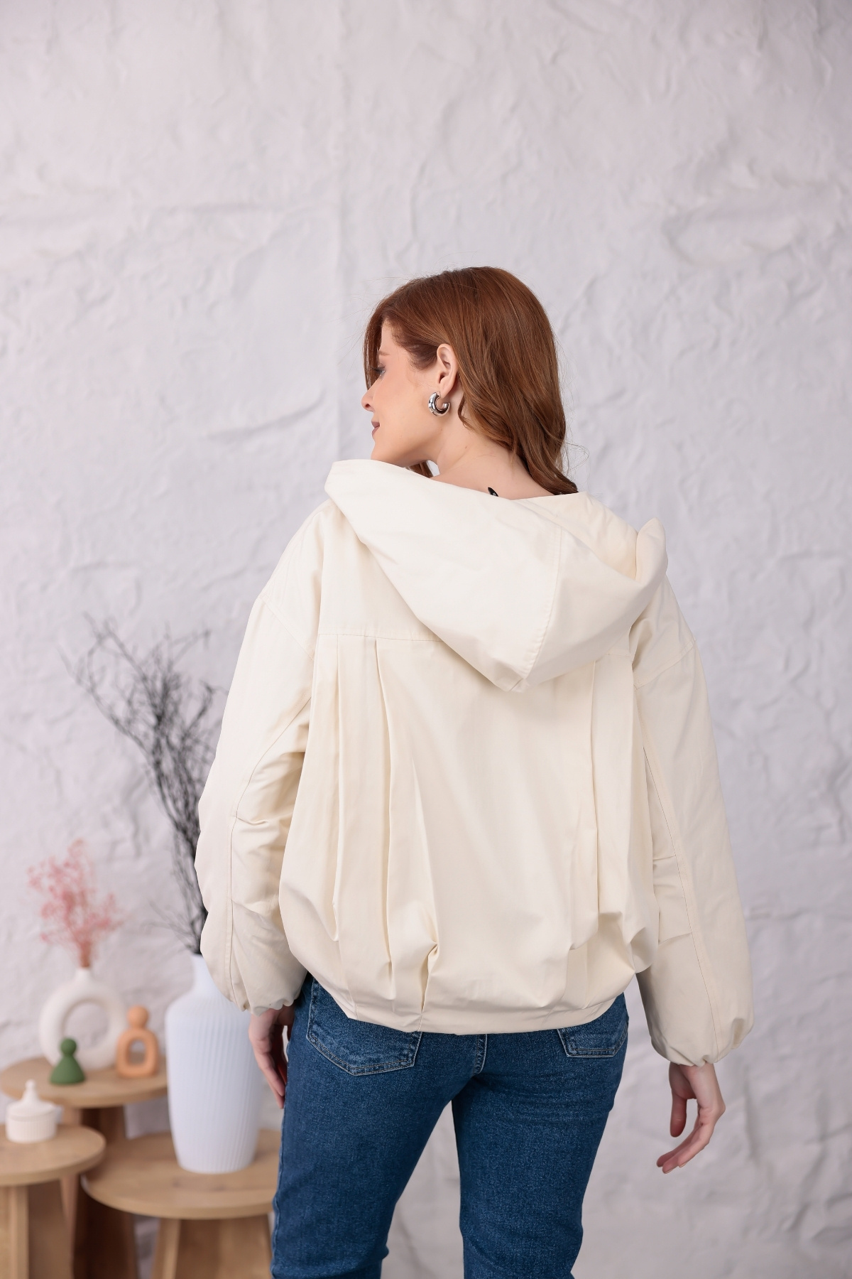happinice Kapüşonlu Düğmeli Oversize Yağmurluk görsel 5