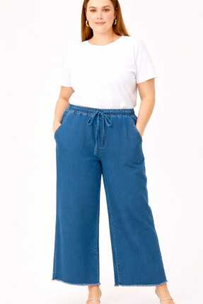 Liva Mavi Battal Boy Rahat Lastikli Kot Pantolon
