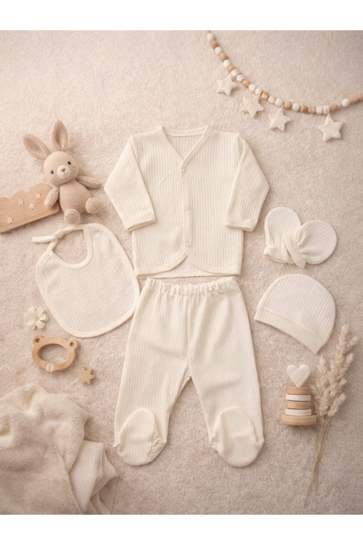 Gleamy Baby %100 Pamuk 5’li Yenidoğan Hastane Çıkışı Seti Yenidoğan– Çıtçıtlı, Yumuşak Kumaş fotoğrafı 4 (önizleme)