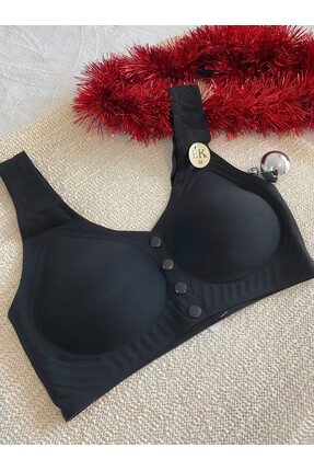 F.K Hayalet Kalıp Önü Düğmeli Pedli Siyah Sütyen