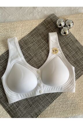 F.K Hayalet Kalıp Önü Düğmeli Pedli Beyaz Sütyen