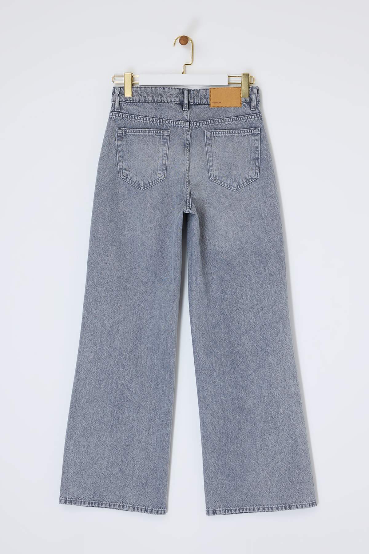 Trendyolmilla  Premium Gri Özel Kumaş Normal Bel 100% Pamuk Wide Leg Geniş Paça Jeans TWOSS26JE00156 - Görsel 11