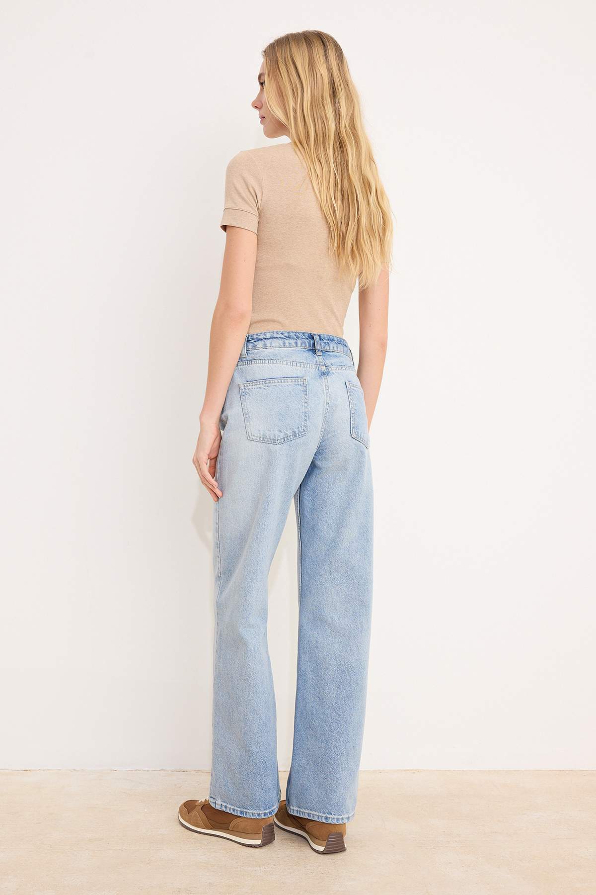 Trendyolmilla  Mavi Yüksek Bel %100 Pamuk Wide Leg Geniş Paça Jeans TWOSS26JE00256 - Görsel 4