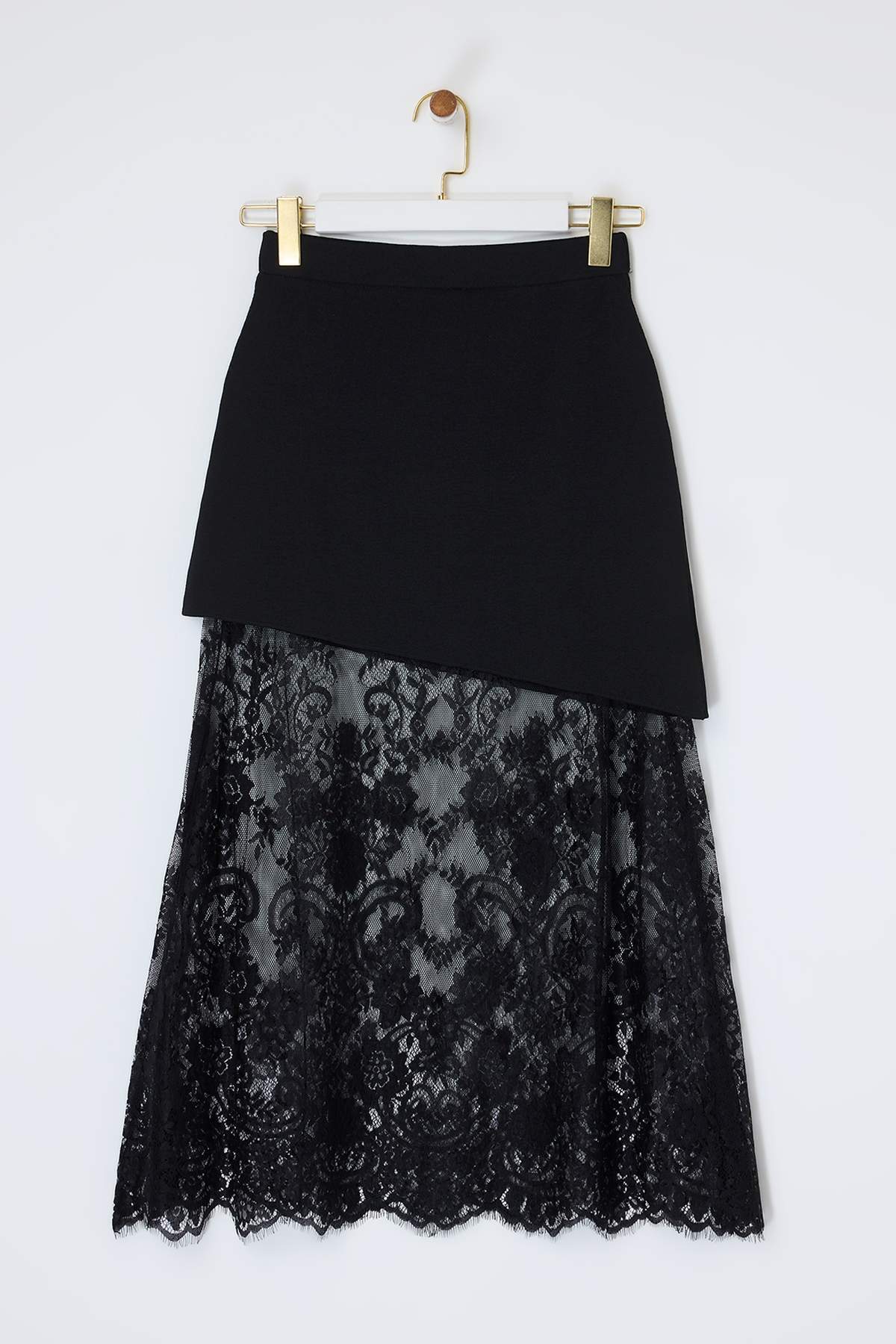 Trendyolmilla  Siyah Dantel Detaylı Triko Etek TWOSS26ET00116 - Görsel 7