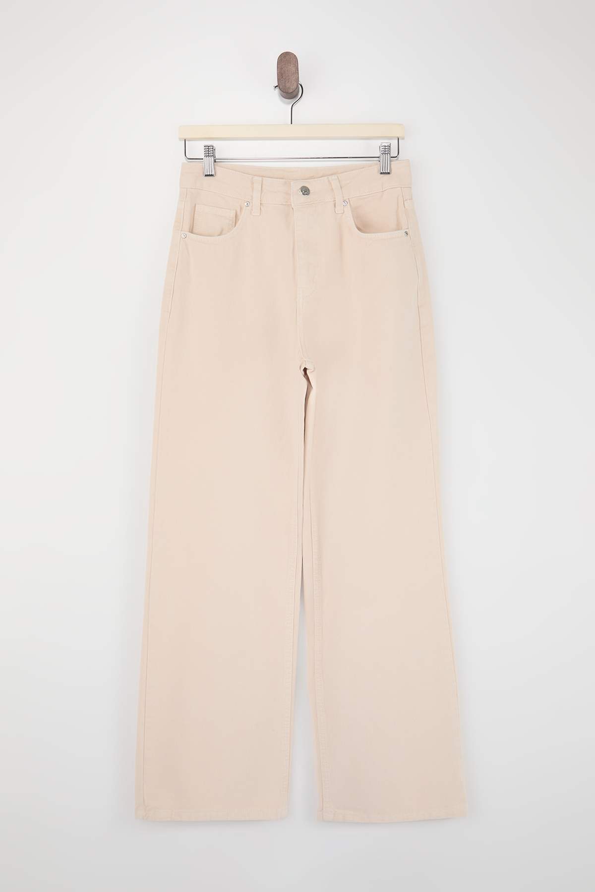 Trendyolmilla  Bej Yüksek Bel %100 Pamuk Wide Leg Geniş Paça Jeans TWOSS26JE00187 - Görsel 5