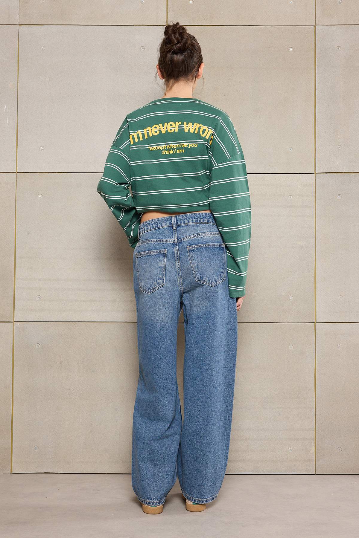 Trendyolmilla  Teen Mavi Dikiş Detaylı Yüksek Bel Baggy %100 Pamuk Jeans TWOSS26JE00084 - Görsel 5