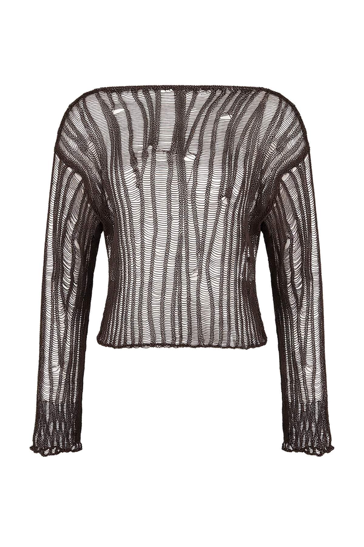 Trendyolmilla  Kahverengi Merserize Pamuklu Özel İplik Triko Kazak TWOSS26KZ00012 - Görsel 2