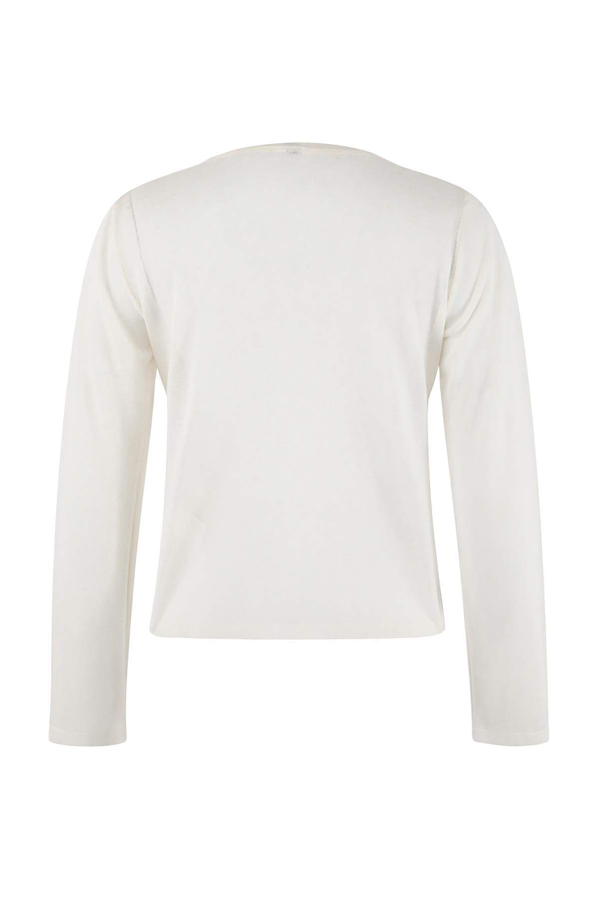 Trendyolmilla  Wardrobe Essentials Ekru Bisiklet Yaka Keten İnce Triko Hırka TWOSS26HI00009 - Görsel 6