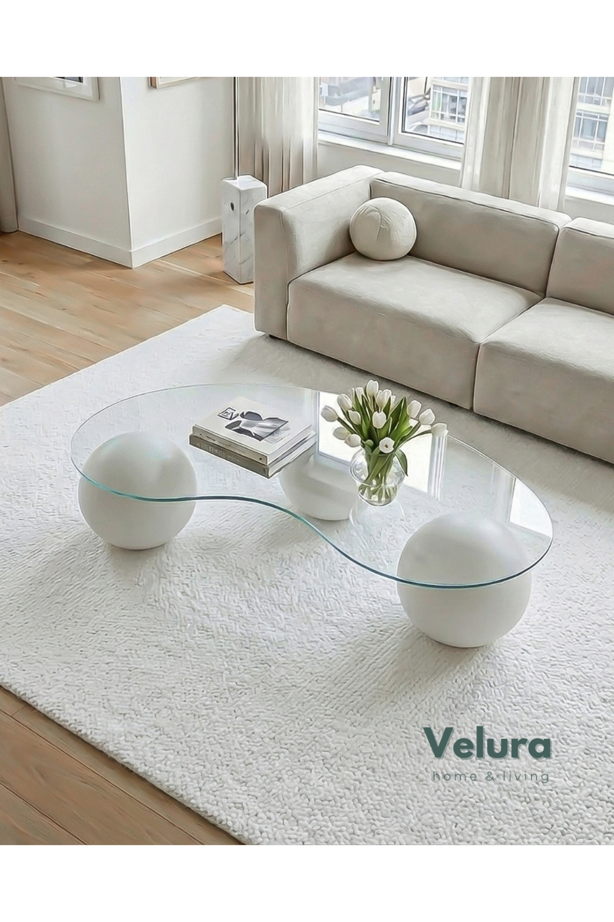 Modern Coffee Table & Sphere Coffee Table & Bohemian Ball Table & Glass Coffee Table White
