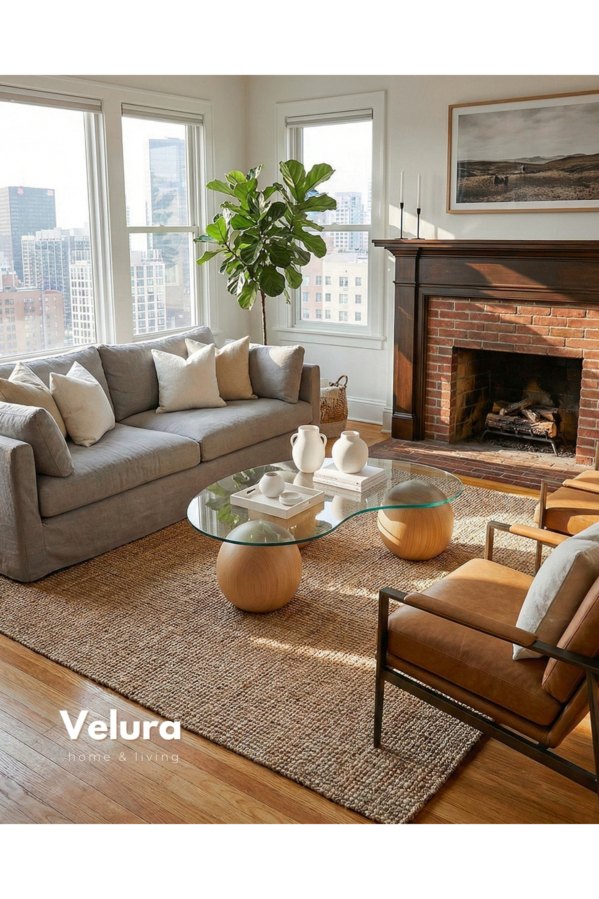 Modern Coffee Table & Sphere Coffee Table & Ball Table & Transparent Bean Glass & Oak