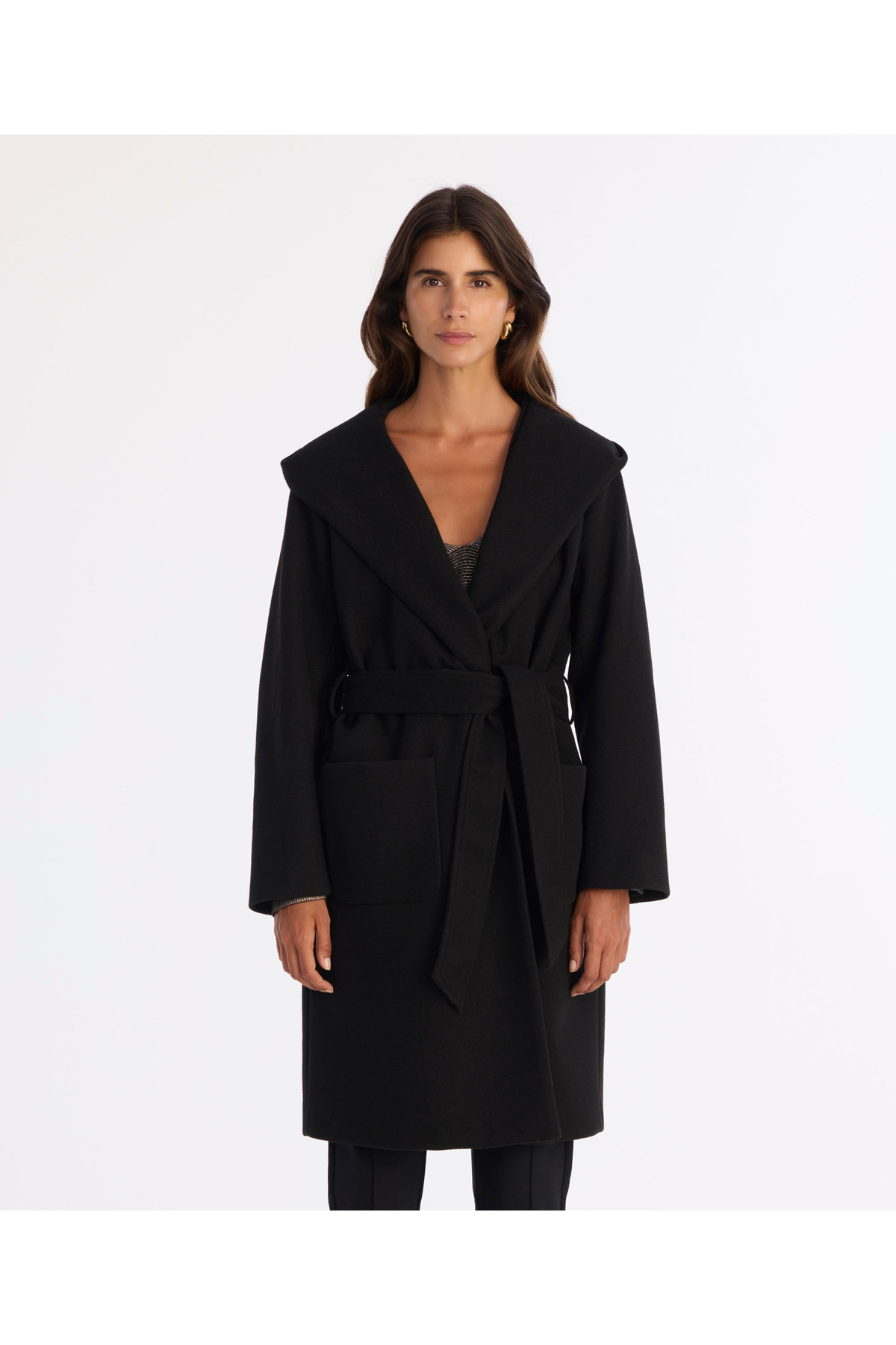 Hooded And Belted Long Coat