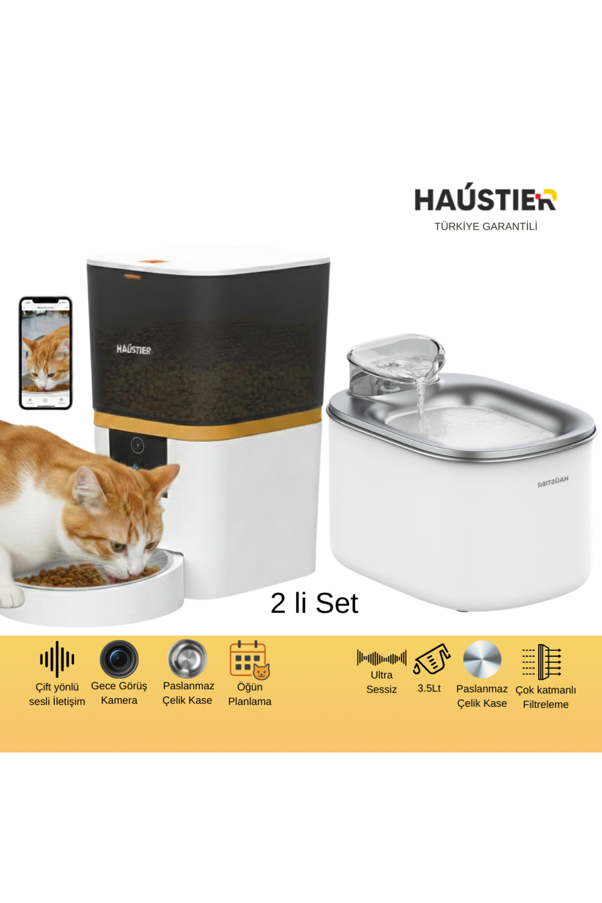 Haustier QQ005 BEYAZ Kameralı Akıllı Mama Kabı WF007L BEYAZ Kedi