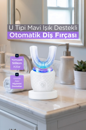 EN SİGA Titreşimli Ağız Diş Fırçası U Tipi Mavi Işık Destekli Otomatik Diş Fı...