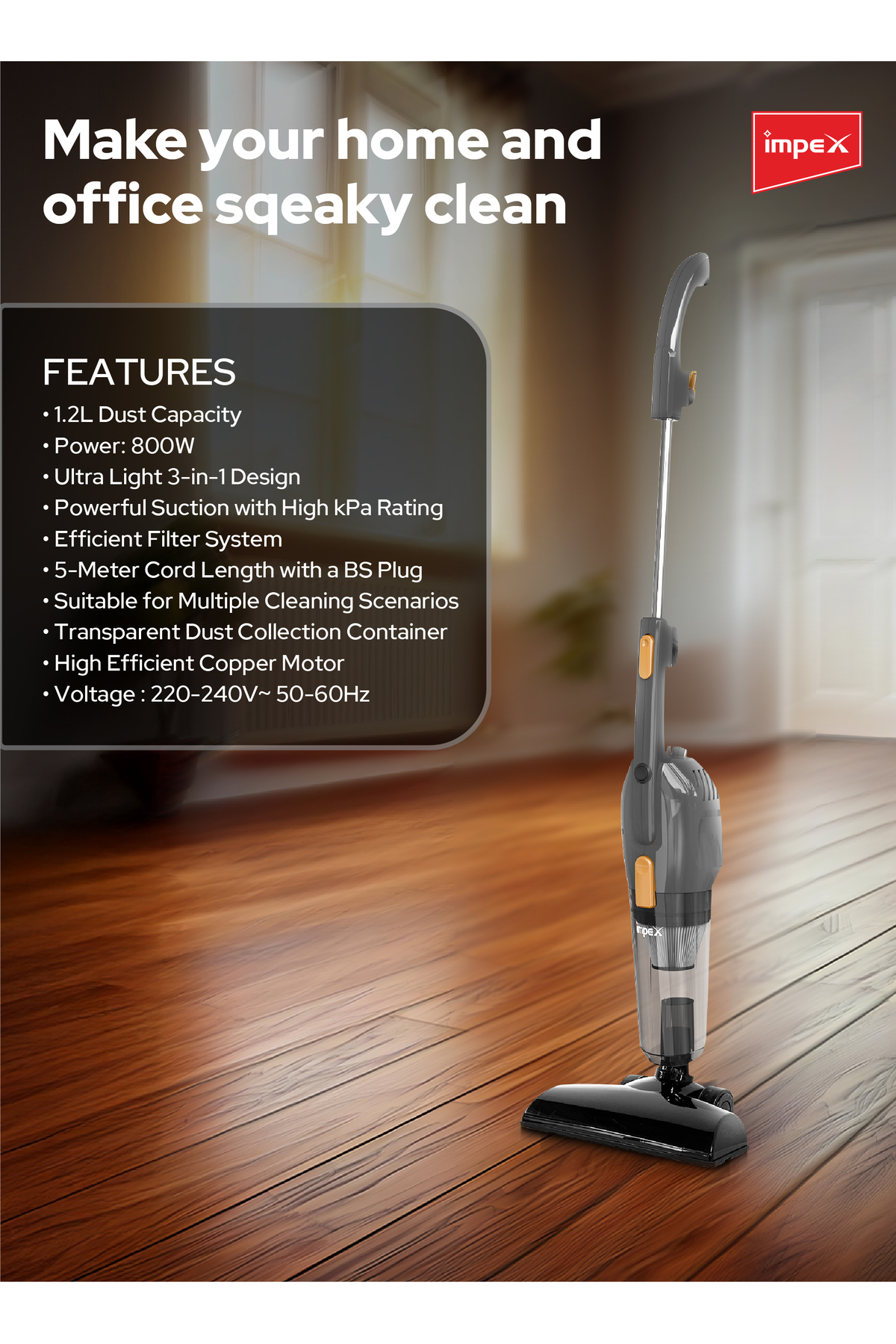 مكنسة كهربائية VC 4702 خفيف 3 في 1 بقوة 800 واط مع...