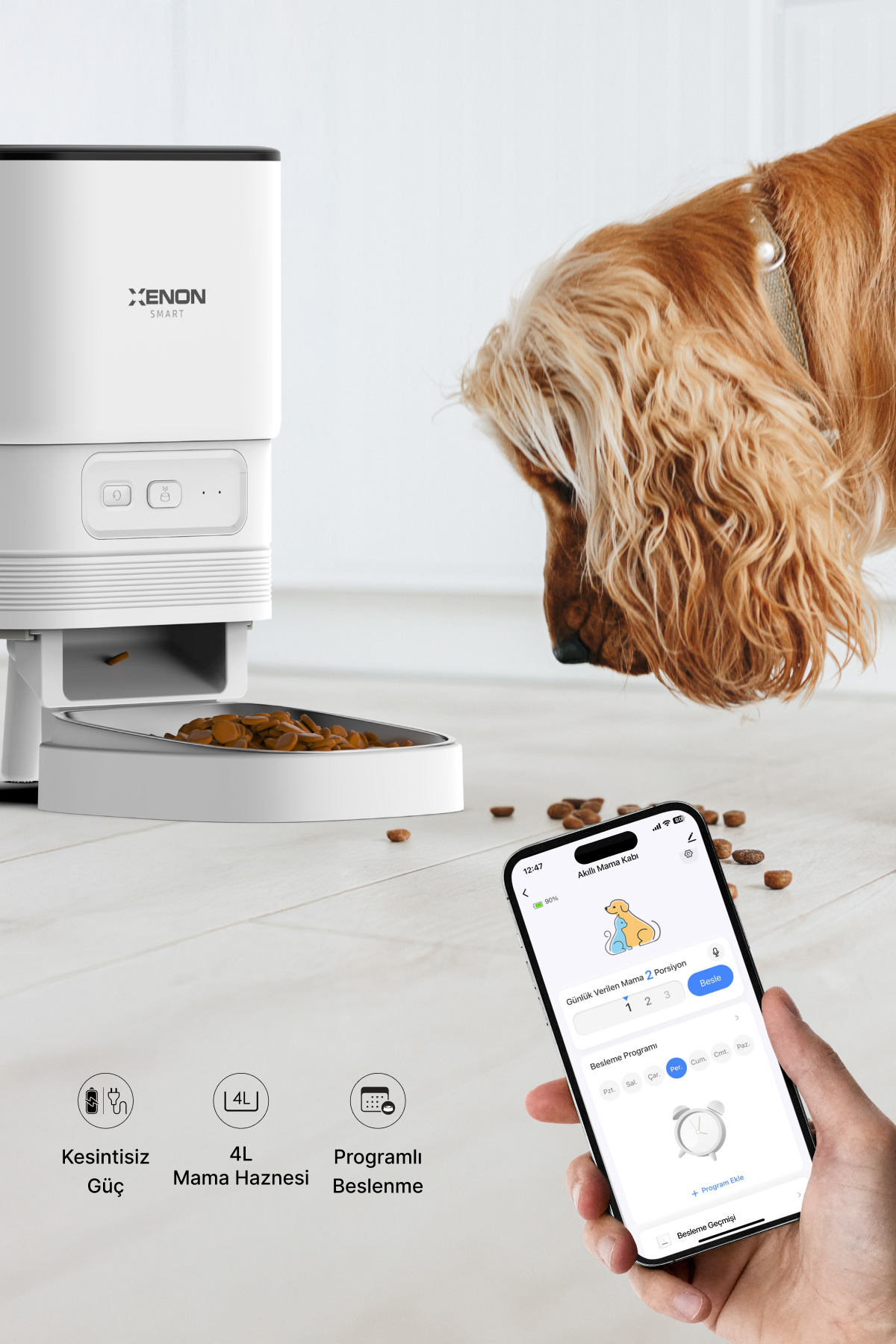Xenon Smart Akıllı Kedi Besleme Set Wi-Fi Kedi Mama Kabı Çelik Kase, 3L Kablosuz Otomatik Su Pınarı Şarjlı fotoğrafı 4 (önizleme)