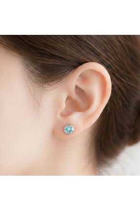 Lithora Jewellery Doğal Mavi Topaz Taşlı Gümüş Küpe