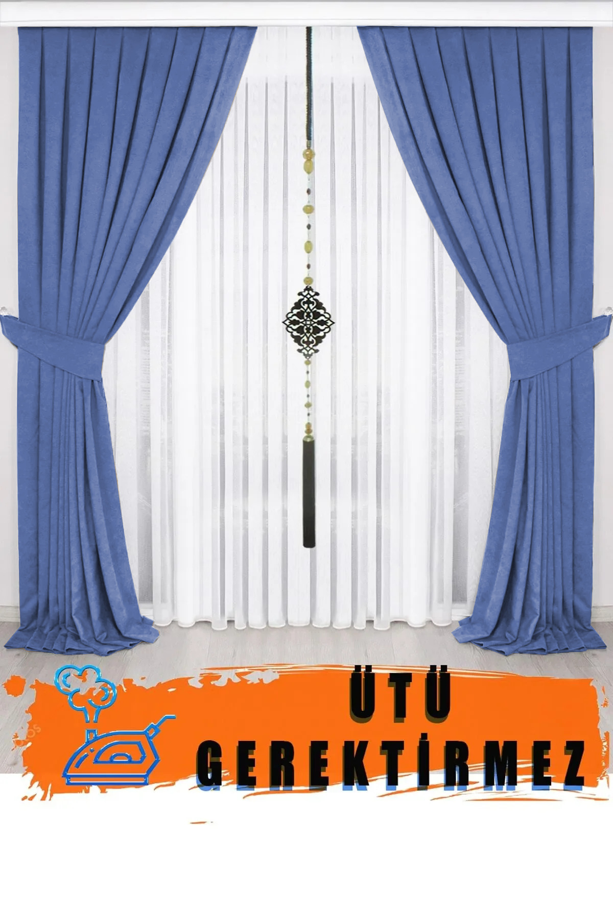 Indigo Blue Pleated Background Curtain Velvet Look Honeycomb Textured 1st Class Quality