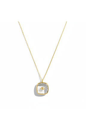 Lithora Jewellery Doğal Quartz Taşlı Altın Kaplama İşlemeli Gümüş Kolye