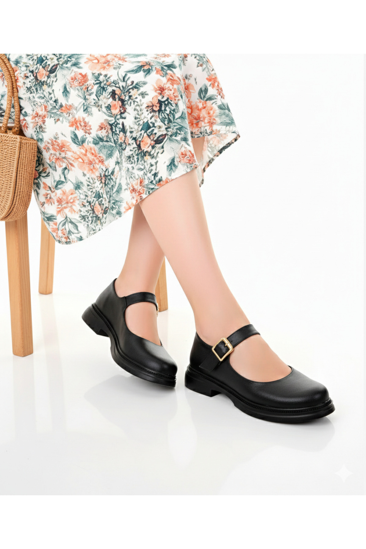 oflamaz  Mary Jane Kadın Ayakkabı Siyah Deri Hafif Geniş Rahat Kalıptır Günlük Giyime Uygun Babet Loafer