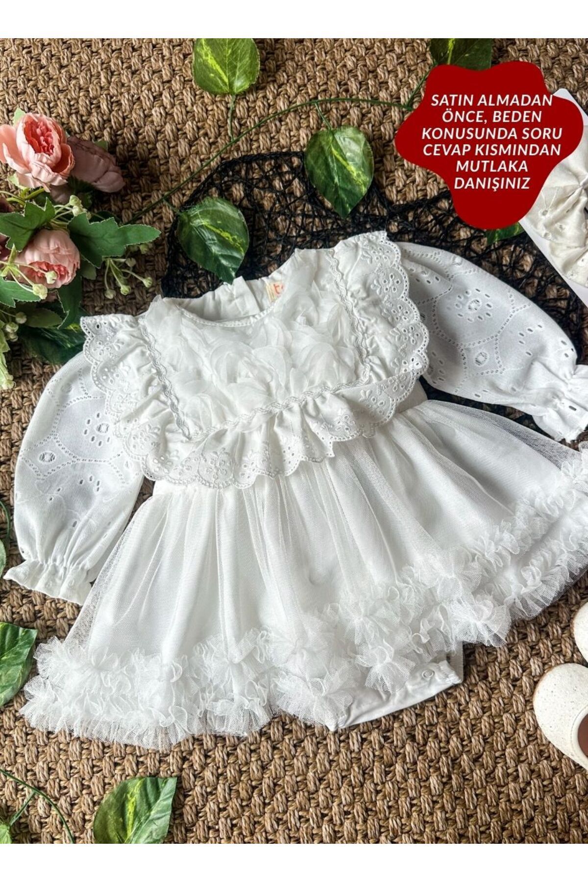 aysskids ASTER Beyaz Uzun Kollu Dantel Detaylı Etekli Kız Çocuk Bebek Özel Gün Bayramlık Elbise fotoğrafı 2 (önizleme)