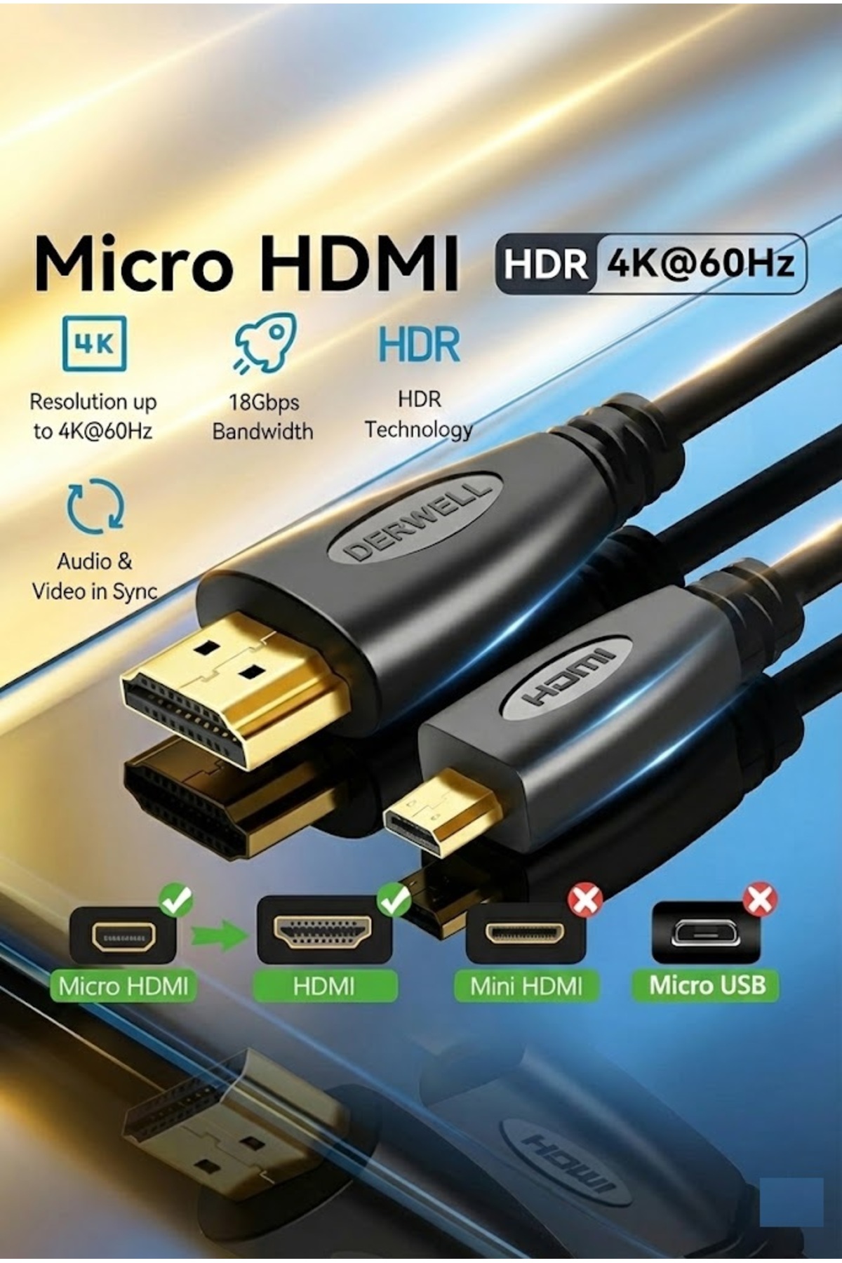 3 Metre 3mt Micro Hdmi To Hdmi Çevirici Mikro Dönüştürücü Adaptör Tv Kablosu Tablet/Laptop Cabble