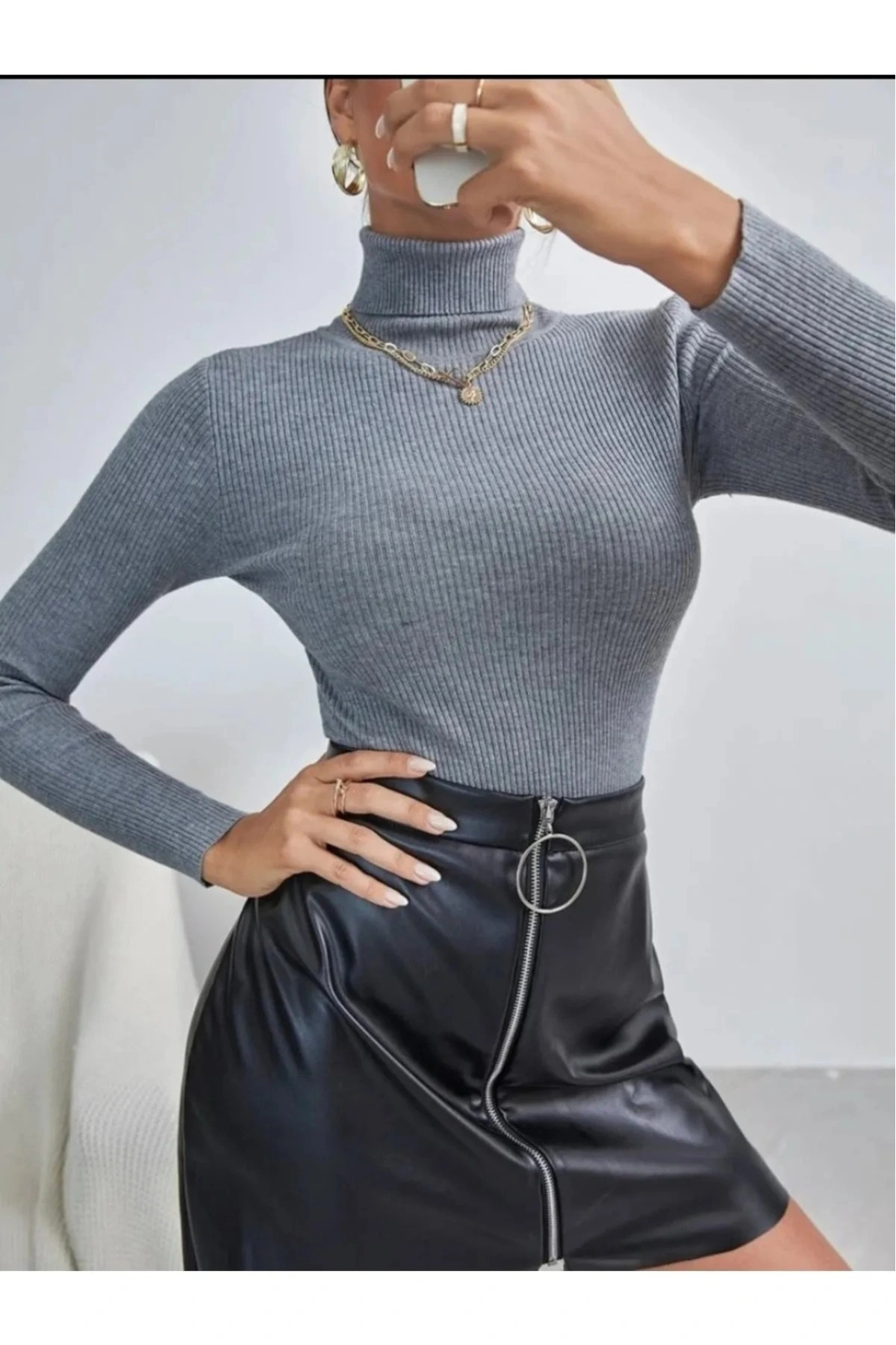 ژاکت نخی طوسی زنانه یقه اسلیمفیت کادویی — خاکستری timba1001 — تصویر 3 از 8