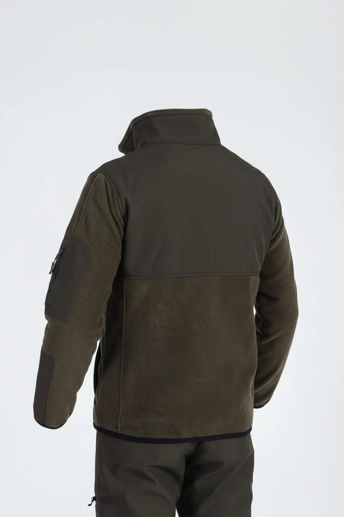 Vatan Tekstil Erkek Slim Fit Tam Fermuarlı 4 Cepli Dik Yaka Softshell Garnili Polar görsel 3