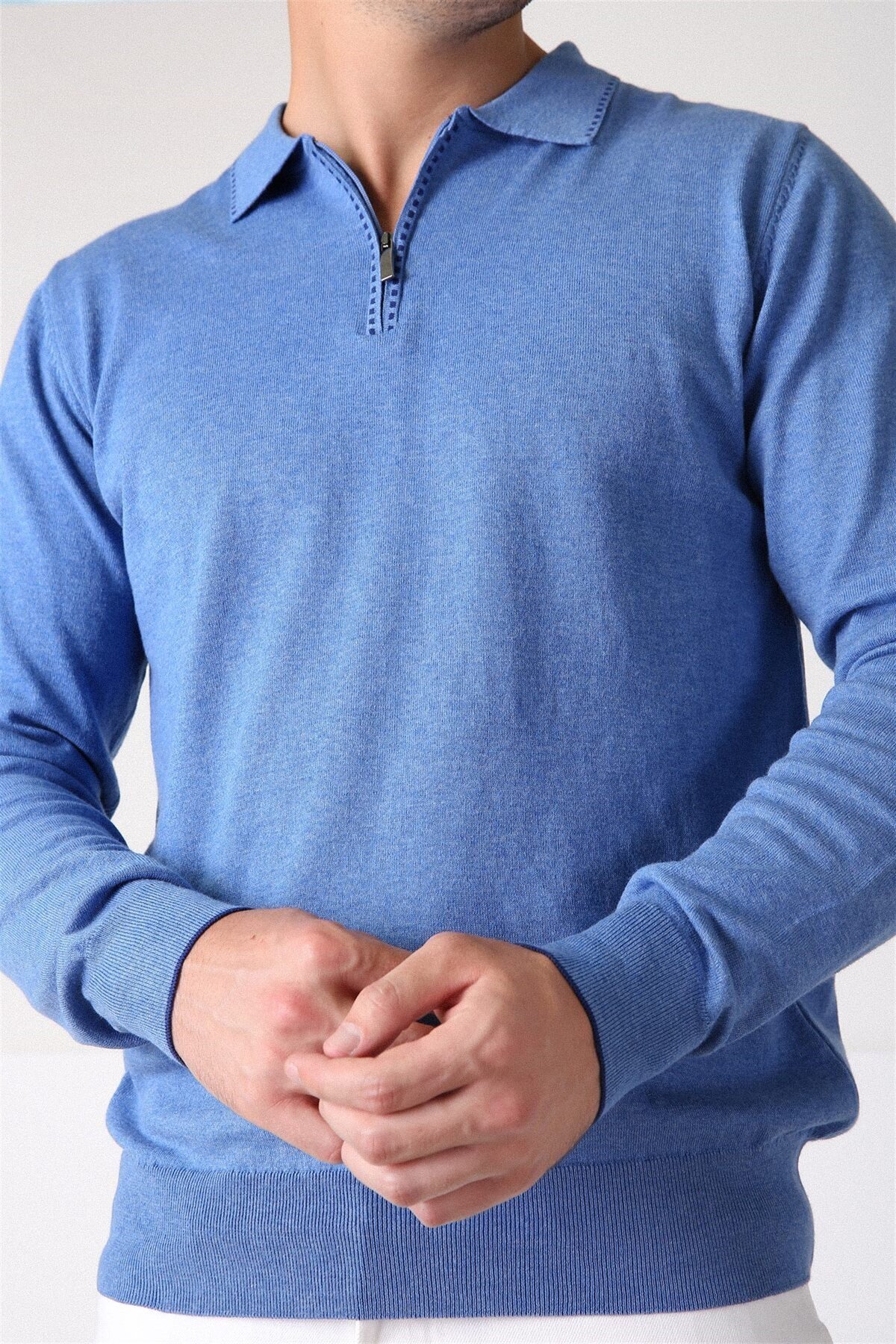Ferraro  A.Havacı Polo Yaka Fermuarlı Erkek Pamuk Kazak - Görsel 3