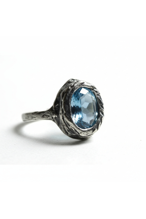 Lithora Jewellery Doğal Mavi Topaz Taşlı Gümüş Yüzük