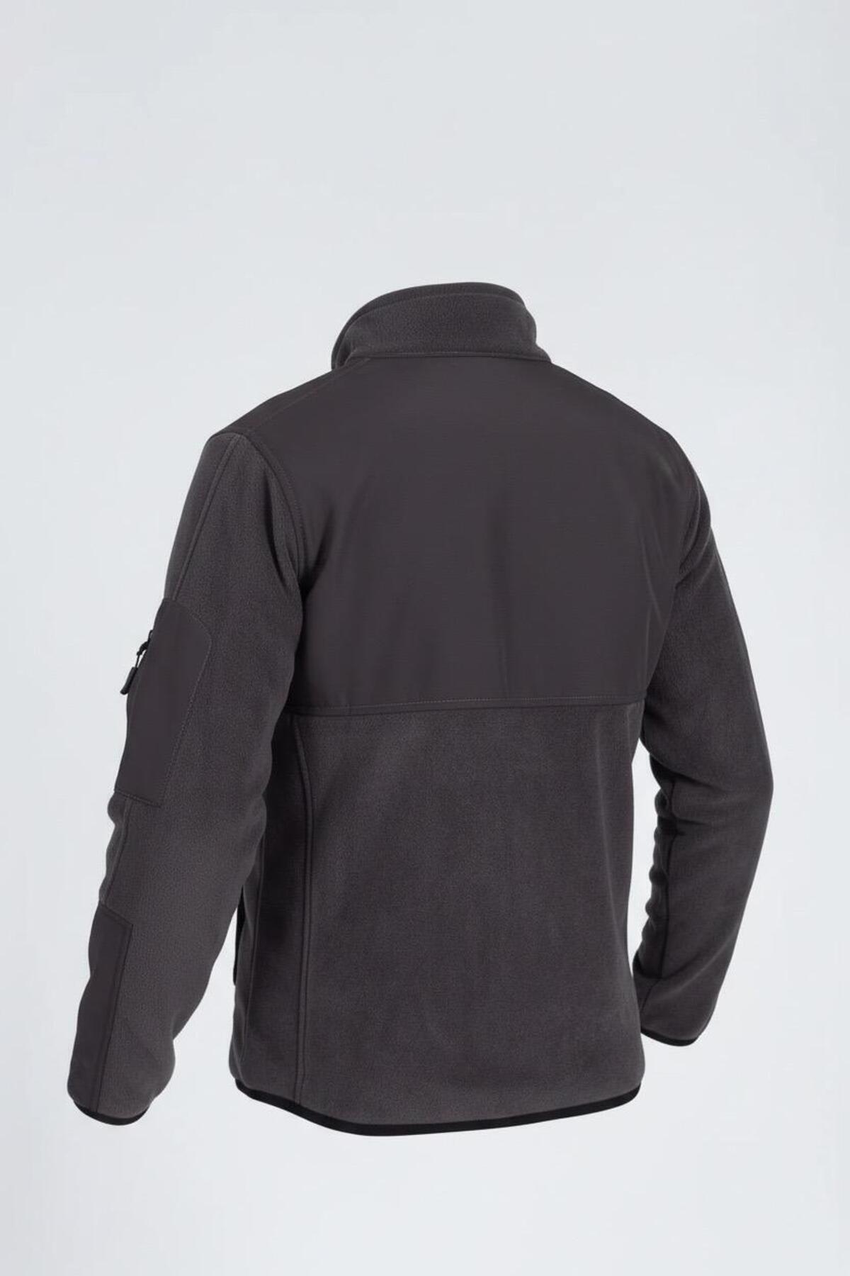 Erkek Slim Fit Tam Fermuarlı 4 Cepli Dik Yaka Softshell Garnili Polar — خاکستری VTN25KK0002 — تصویر 4 از 5