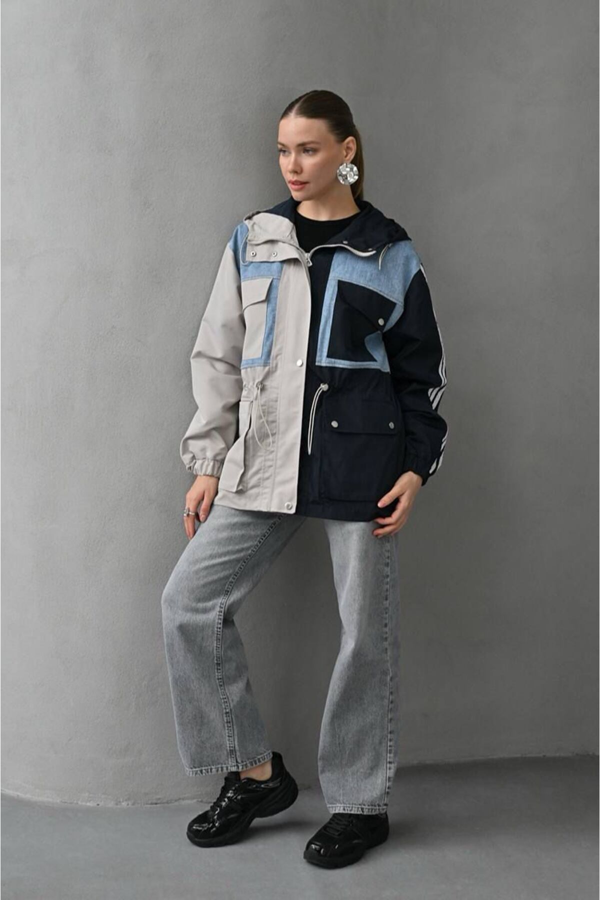 KUN SPORTSWEAR  VİNTAGE MİX BLOKLU YAĞMURLUK CEKET OVERSİZE - Görsel 4