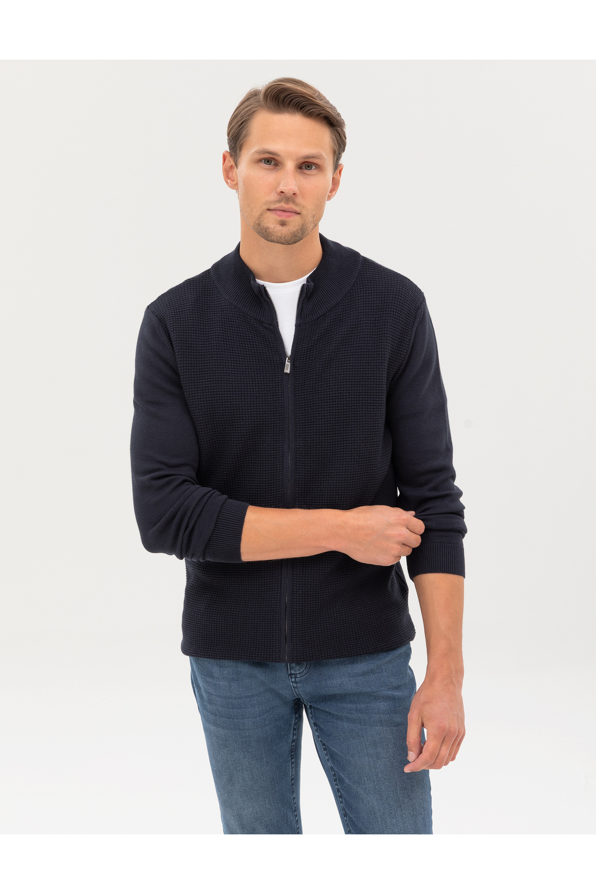 Pierre Cardin  Lacivert Slim Fit Fermuarlı Triko Hırka 50317341-VR033