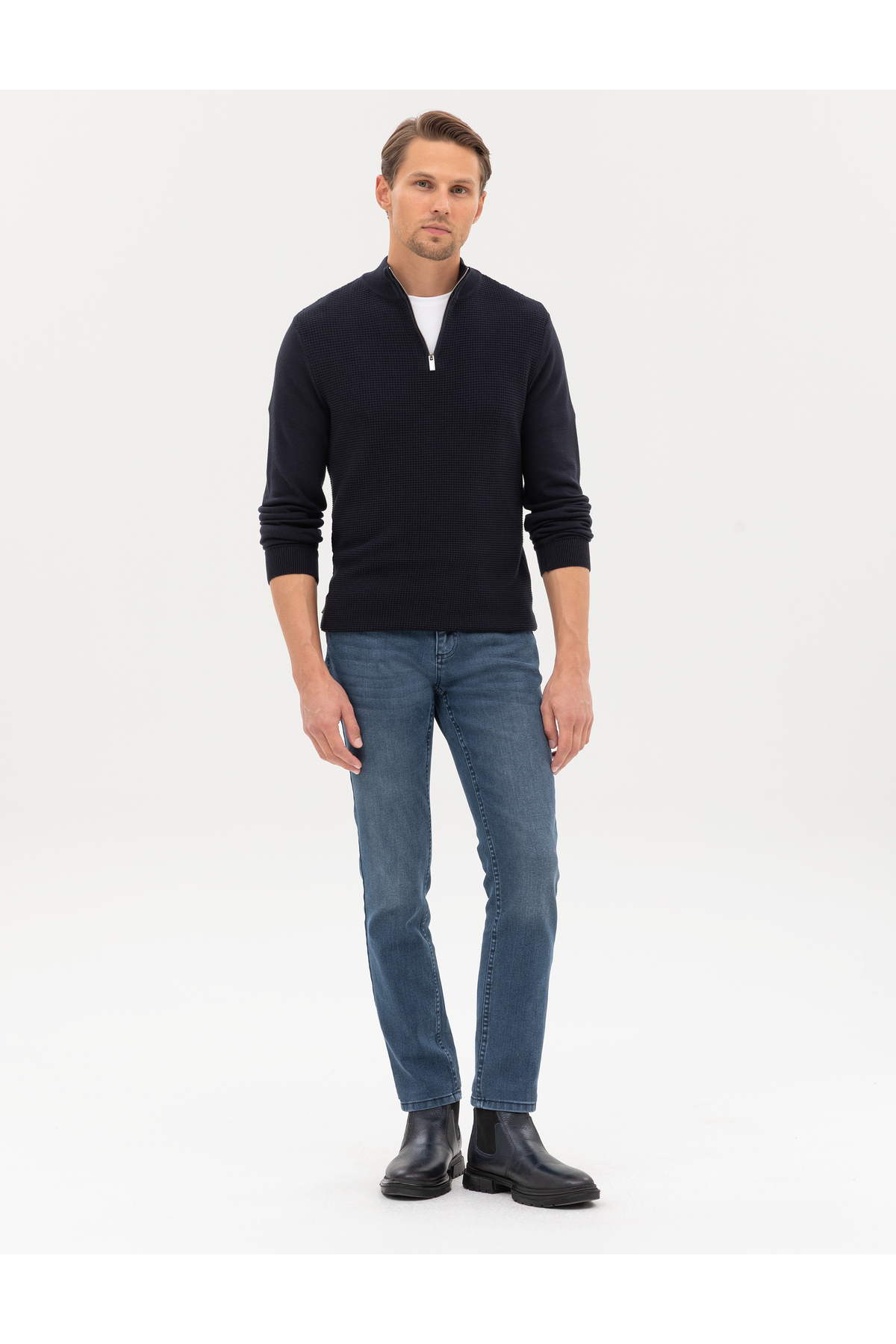 Pierre Cardin  Lacivert Slim Fit Dik Yaka Fermuarlı Triko Kazak 50317397-VR033 - Görsel 4