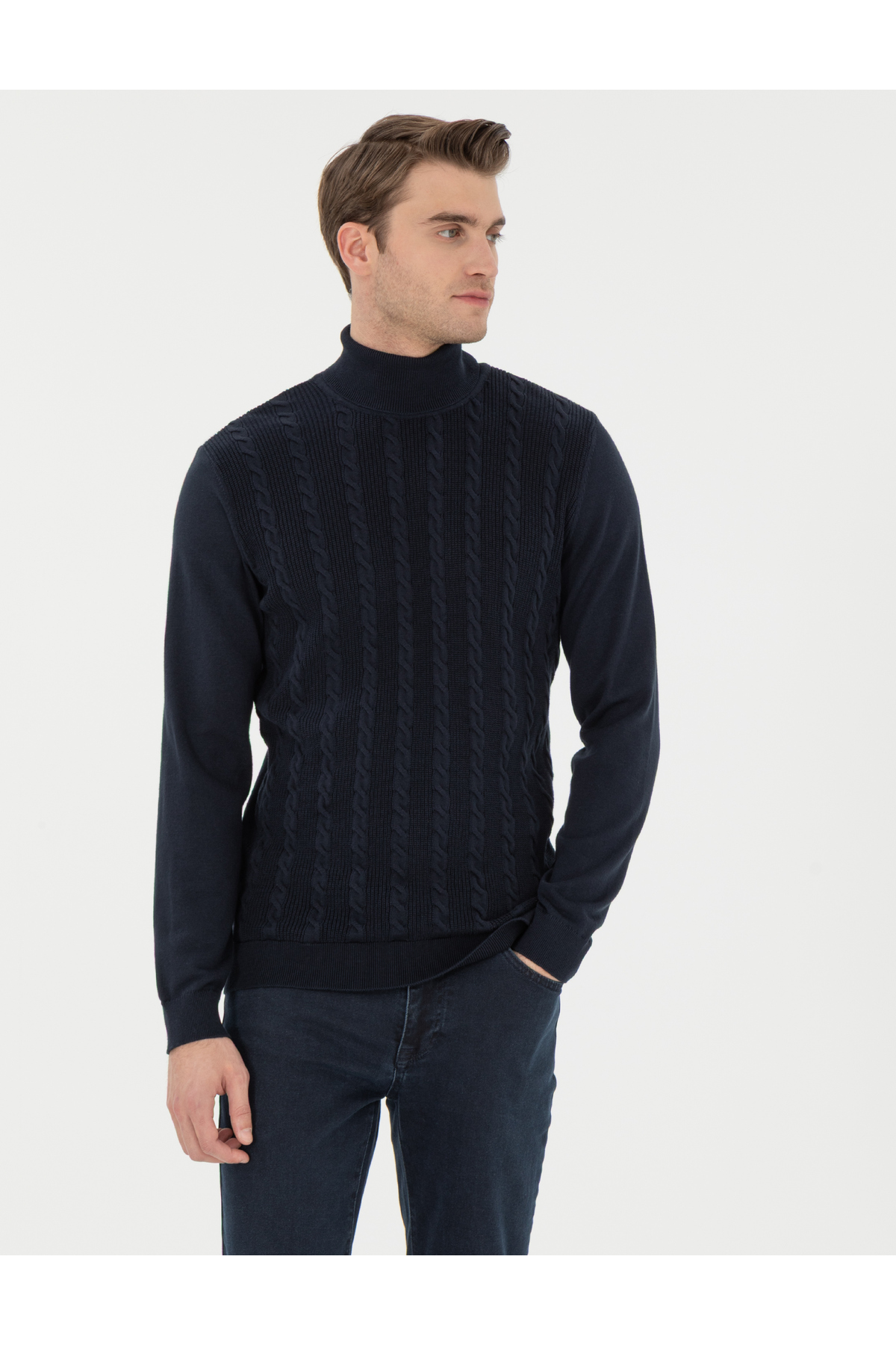 پیر کاردین ژاکت بافتنی یقه اسکی سرمه‌ای اسلیم فیت 50300500-VR033