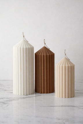 Mumoda Candle House - Dekoratif Mum 3 Parça Oluklu Silindir Mum