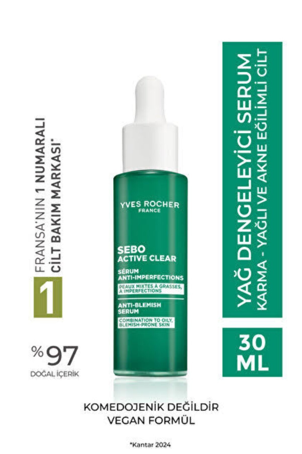 Yves Rocher Çinko&Salisilik Asit,Antioksidan,Yağ Dengeleyici Serum-SeboPureVegetal BitkiselArındırıcı Bakım-30ml — 81437