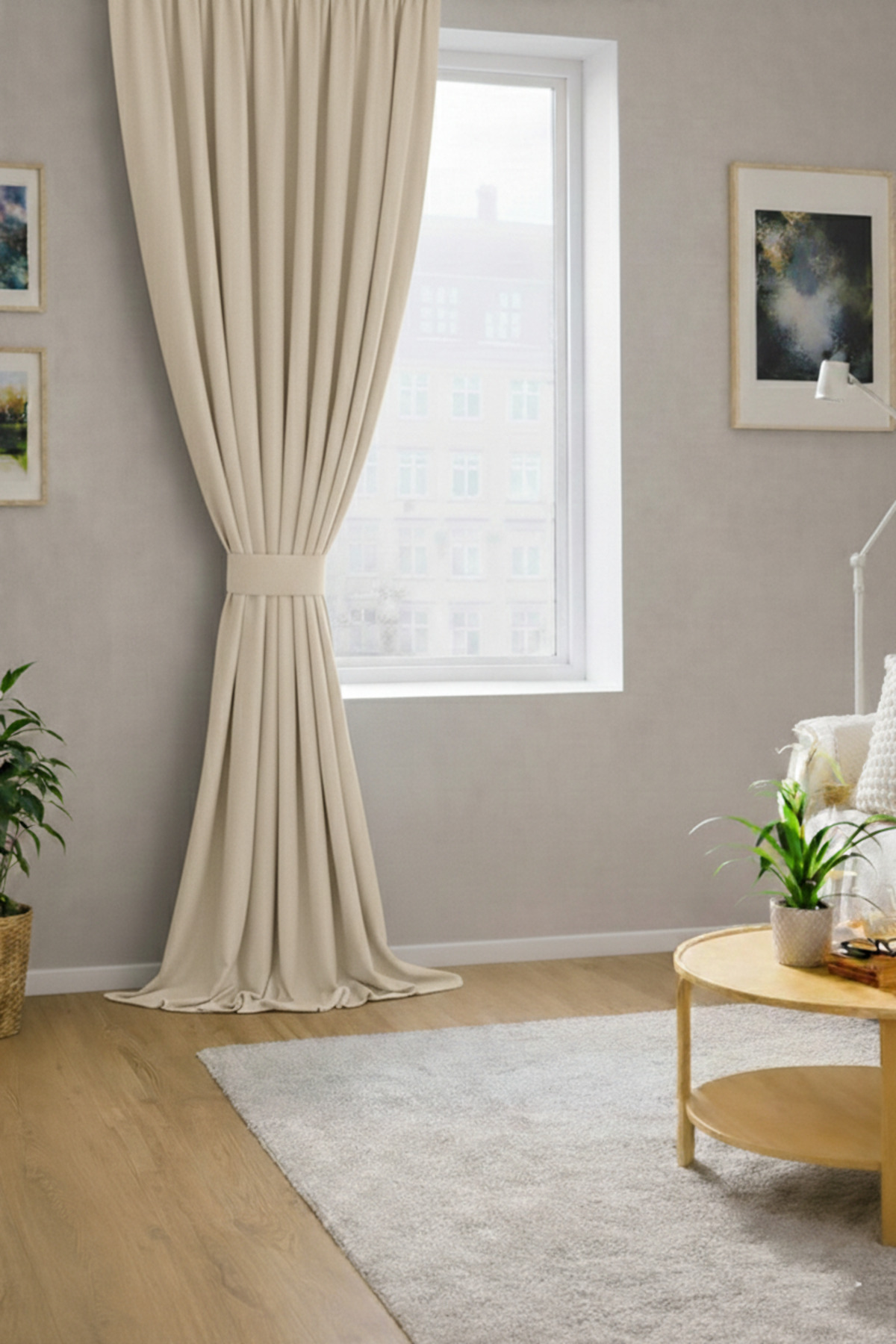 Beige Velvety Fabric Extrafor Shirring New Season Single Wing Background Curtain