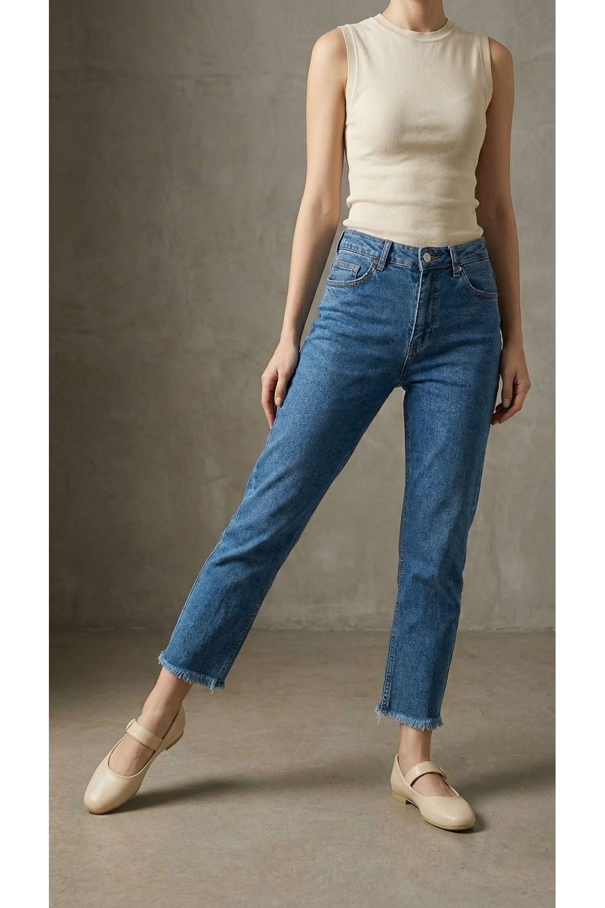 Beyond   Kadın Krem Deri Lastik Tokalı Babet 1.5cm BYNDİMJ03 - Görsel 3