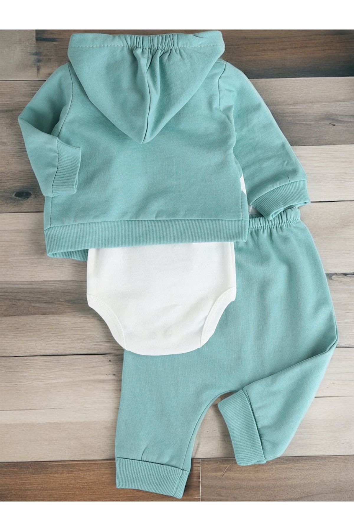 VOY KİDS Erkek Bebek Nakışlı 3-6-9 Ay Kapüşonlu Uzun Kol Zıbın Takımı Yeni Doğan fotoğrafı 3 (önizleme)