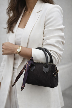 Tibetco Kadın omuz çantası kahverengi süet kadın omuz mini kol el çantası çap...