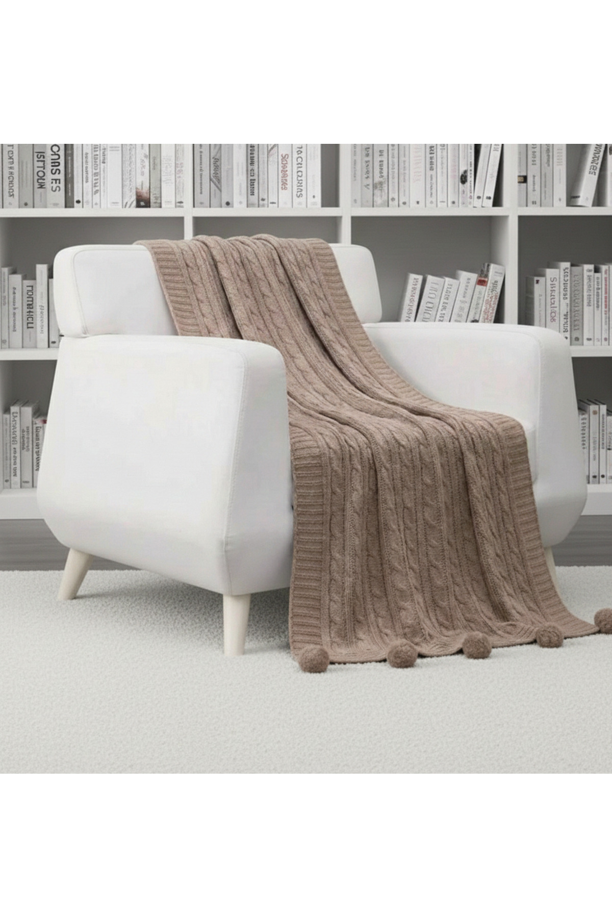 Pompom knee-length blanket -TV blanket -Shawl -Woven seat cover
