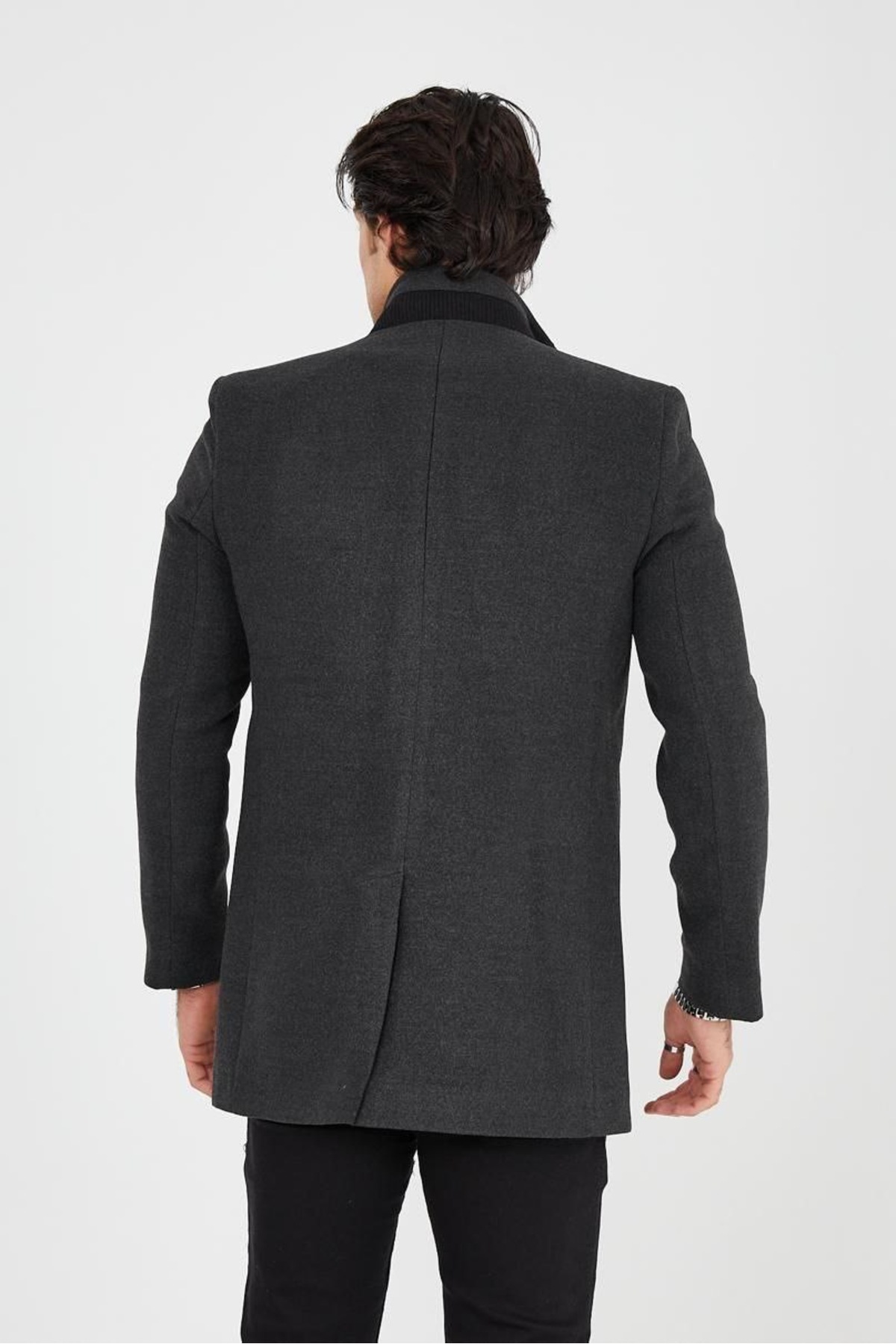 Genel Markalar  Ezel Dik Yaka Göğüs Düğmeli Slim fit Erkek Kaşe Kaban 432 - Görsel 3