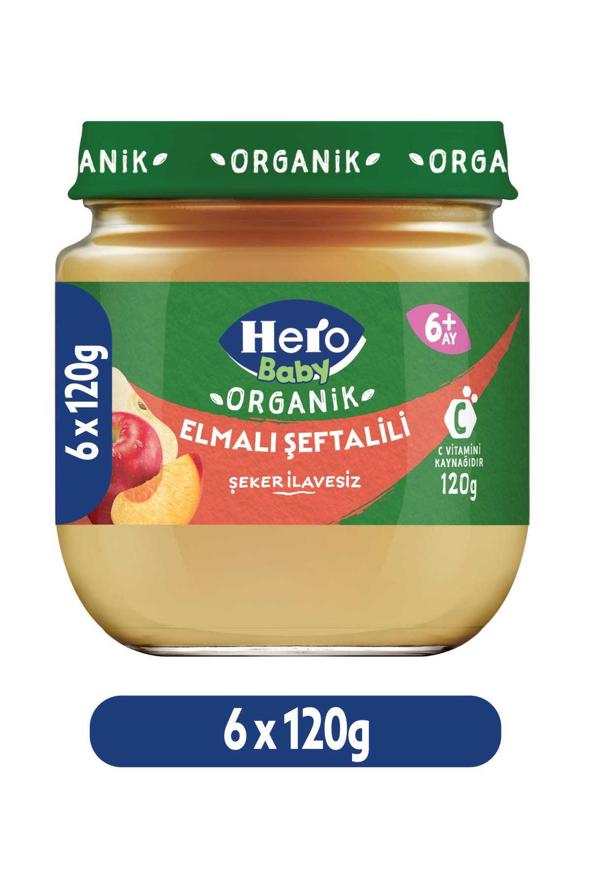 Hero Baby Organik Elma Şeftali Püresi Kavanoz Mama 120g x6 fotoğrafı 3 (önizleme)