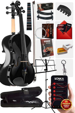 Midex HGA44BK-NTYS Full Siyah Set Keman 4/4 (Nota Sehpası Yastık Softcase Arşe)
