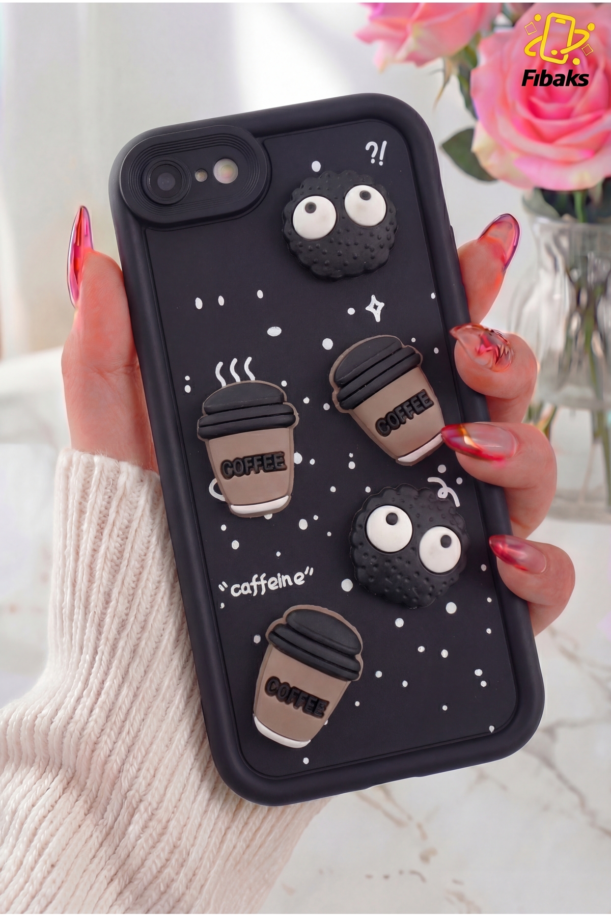 iPhone 7/8/SE Case Design Patterned Camera Protected Coffee Cookie Black Soft Silicone